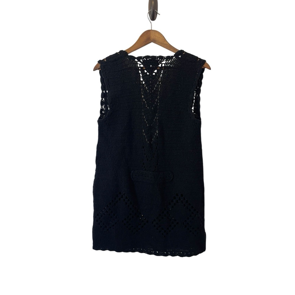 Women's Wool Prada Open Knit Crochet Vest Size 42 ( US 4/6) Granny Core Black - Picture 2 of 7